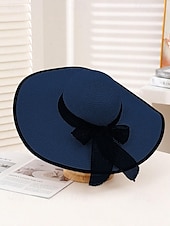 billiga Kvinnors hattar-elegant solhatt med bred brätte för kvinnor – sommarhatt i stråhatt med svart rosett, UV-skydd, hopfällbar floppy hatt för semester, trädgårdsfester och utomhusresor