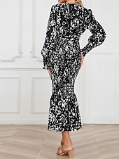 preiswerte abendkleider-Damen Midikleid Cocktailkleid Etui-Kleid Mode Urlaub Ferien Teegesellschaft Normale Passform Leopard Langarm V Ausschnitt Schwarz Khaki Aprikose Sommer