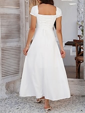 billiga Vita fritidsklänningar-Dam Långklänning Maxiklänning Vit klänning Vardagsklänning Swingklänning Sommarklänning Mode Modern Elegant klänning Dagligen Datum Helgen Normal Slät Kortärmad Fyrkantig hals Svart Vit Gul Marinblå