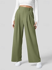 cheap Wide Leg &amp; High Waisted-Women&#039;s EU / US Size Pants Trousers Casual / Sporty Full Length Natural Comfortable Micro-elastic Wine Amethyst Depression Green Almond Spring, Fall, Winter, Summer