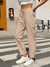 cheap Pants-Women&#039;s Baggy Pants Chinos Fashion Streetwear Full Length Medium Waist Plain Pocket Drawstring Comfy Soft Comfortable Linen Like Micro-elastic Outdoor Street Black White Army Green Khaki Summer