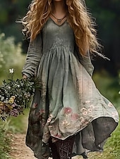 cheap Boho Dress-Women&#039;s Boho Dress Floral V Neck Maxi Dress Vintage Dress Print Dress Fashion Modern Summer Spring
