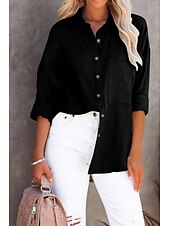 economico Camicie-Per donna Camicia Camicie ispirate al lino Abbottonare Semplice Elegante Manica Lunga Colletto a Camicia Top Regolari Quotidiano Ferie Bottoni Nero Bianco Verde chiaro Arancione Estate