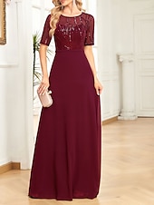 abordables Moins de 129,99 $-Robe pour mère de la mariée élégante robe de soirée décolleté rond longueur sol en chiffon spandex à manches courtes avec sequins