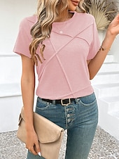 abordables T-shirt uni-T-shirt femme de couleur unie Uni Mode Moderne Décontracté Manches courtes Col rond Hauts réguliers Quotidien Week-end Noir Rose Marron Gris Été