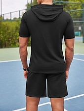 cheap Men's Basic Tees sets-Men's Tracksuit T shirt &amp; Shorts Outfit Set Hoodie Outdoor Daily Sports Pocket Drawstring Plain Wine Red Black White Polyester Activewear Streetwear Lightweight Summer