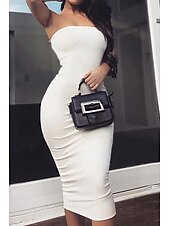ieftine Rochii de absolvire-Pentru femei Rochii Midi Rochie albă Rochie de absolvire Bodycon Modă În aer liber Zi de Naștere Dată Fit regulat Simplu Fără manșon Fără Bretele Negru Alb Verde Militar Roșu-aprins Vară