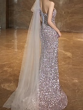 abordables Robes de Soirée-Ligne A Robes de soirée Élégant Robe Mariage robe demoiselle d honneur Traîne Balayage Sans manches Épaules Dénudées Polyester Dos nu avec Imprimé floral 2025