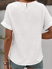 abordables T-shirt uni-T-shirt femme couleur unie plain mode moderne décontractée manches courtes col rond hauts réguliers quotidien week-end dentelle patchwork blanc été