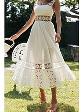 cheap White Graduation Dresses-Women&#039;s Midi Dress White Dress Graduation Dress Elegant Fashion Modern Vacation Birthday Going out Regular Fit Plain Sleeveless U Neck White Summer