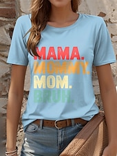 ieftine Ziua Mamei-Ziua Mamei Pentru femei Tricou Grafic Scrisă Casual Manșon scurt Rotund Topuri obișnuite Zilnic Sfârșit de săptămână Imprimeu Negru Albastru piscină Trifoi Vară Primăvară