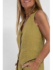 cheap Sets-Women&#039;s Active Basic Linen-Inspired Sets Two Piece Sets Blouse Sleeveless V Neck Solid Color Dubbele Rij Knopen Vacation Casual Daily Black White Wine Summer Regular Fit