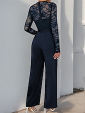 billiga Mammas jumpsuits-Jumpsuit  Byxdress Brudens Mor Elegant Avslappnad Juvel Hals Golvlängd Polyester Lång Ärmar med Spets 2025