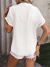 preiswerte Damen Einfache Oberteile-Damenshirt Button-Down Bluse Einfarbig Stilvoll Lässig Kurzarm Hemd Button-Down Bluse Kragen Reguläre Oberteile Tägliche Knöpfe Weiß Hellgrün Pink Blau Sommer Frühling