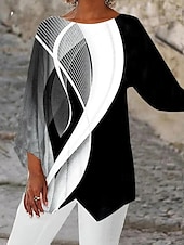 levne Dámské pruhované a geometrické topy-Dámské Halenka Grafika Geometrický stylové Plážový styl 3/4 délka rukávu Tričkový Běžné topy Denní Tisk Černá Světlá růžová Vodní modrá Trávová zelená Jaro Podzim
