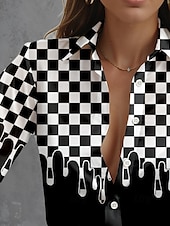 economico Top a Righe e Geometrici per Donne-Camicia da donna a maniche lunghe blusa con bottoni grafica geometrica quotidiana elegante a maniche corte colletto regolare top quotidiani nera estate primavera