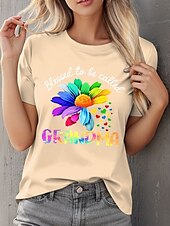 economico Magliette Festa della Mamma-Festa della mamma Per donna Maglietta Floreale Grafico Lettera Casual Manica Corta Girocollo Top Regolari Quotidiano Stampato Rosa Viola Bianco sporco Estate