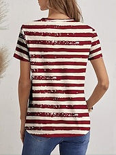billige Uavhengighetsdag Topp-Kvinners patriotiske T-skjorte grafisk flagg stil casual kortermet V-hals regulære topper daglig trykk rød sommer