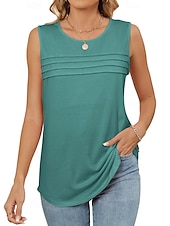 voordelige Effen Tanktop-Vrouwen Camisole Tanktop Effen Kleur Effen Elegante Casual Mouwloos Crew Neck Regular Tops Dagelijks Vakantie Gerimpeld Wit Roze Wijn Koninklijk Blauw Groen Zomer Lente