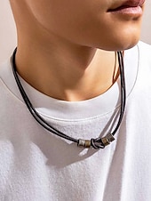 baratos Jóias Masculinas-conjunto de colar e pulseira de couro masculino – design de nó vintage com detalhes em metal, joias artesanais ajustáveis para estilo casual, motociclista e boho, perfeitas para uso diário e presentes
