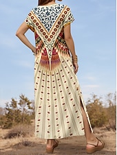 tanie Sukienki boho-Sukienka maxi damska sukienka letnia w kształcie litery A na wakacje casualowa codzienna regularny krój kwiatowy wzór graficzna krótki rękawek dekolt w kształcie litery V jasny żółty wiosna jesień