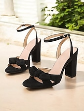 abordables Sandales de Robe-sandales noires à talons compensés pour femmes – brides à la cheville et nœud décoratif pour des rendez-vous décontractés et un style urbain chic