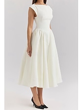 economico Abiti casual bianchi-Per donna Abito Midi Abito Bianco Moda Moderno Compleanno Laurea Data Vestibilità regolare Semplice Senza Maniche Girocollo Nero Grigio chiaro Beige Estate