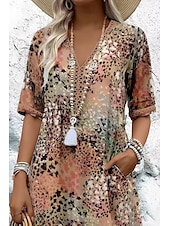 ieftine Rochii casual florale-Pentru femei Rochii Midi Rochie imprimata Modern În aer liber Vacanță Concediu Fit regulat Floare Manșon scurt În V Roșu-aprins Albastru piscină Kaki Roz trandafiriu Vară