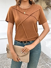 abordables T-shirt uni-T-shirt femme de couleur unie Uni Mode Moderne Décontracté Manches courtes Col rond Hauts réguliers Quotidien Week-end Noir Rose Marron Gris Été