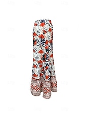 preiswerte Grafische Röcke-Damen Rock Mode Boho Maxi Mittlere Hüfthöhe Röcke Blumen Druck Mikroelastisch Straße Ausgehen Rote Sommer Polyester