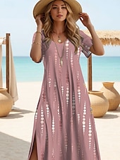 cheap Plain Dress-Women&#039;s Maxi Dress A Line Dress Solid Color T Shirt Dress Tee Dress Vacation Casual Beach Regular Fit Ombre Graphic Geometric Short Sleeve Crew Neck Gray Pink Summer