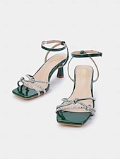 cheap Heeled Sandals-Women's Black Rhinestone Strappy Low Heel Sandals – Stylish Cocktail Party Evening Shoes