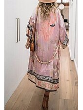 رخيصةأون ملابس علوية للشاطئ-نسائي ملابس السباحة تغطية الجسم ملابس السباحة ربطة عنق أمامية استوائي ملابس الشاطئ زهور دوران رقبة حرف V دائري كم طويل بدلة سباحة