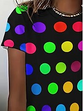 cheap Art&amp;Design tee-Women&#039;s T Shirt Summer Tops Graphic Polka Dot Classic Casual Short Sleeve Crew Neck Crop Tops Daily Weekend Print Rainbow Summer Spring Fall