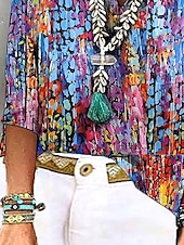 preiswerte Damen Kunst- und Design-Oberteile-Damen Bluse Ombre Blumen Grafik Stilvoll Strand Kurzarm V Ausschnitt Normale Oberteile Täglich Druck Regenbogen Sommer Frühling