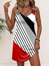 ieftine Rochii cu dungi și geometrice-Pentru femei Rochie Mini Rochie A line Rochie de vară Rochie cu umeri Casual Zilnic Potrivire Largă Grafic Geometric Fără manșon În U Negru Vară