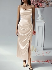 cheap Sundresses-Women&#039;s Long Dress Maxi Dress Prom Dress Party Dress Satin Dress Elegant Mature Elegant Dress Wedding Party Wedding Guest Regular Fit Plain Sleeveless Spaghetti Strap Black Champagne Pink Blue Summer