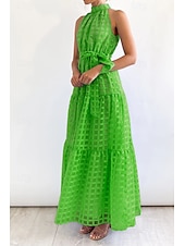 abordables Robes de vacances-Femmes Robe Longue Maxi Robe Robe de remise des diplômes Robe à col licou Mode Moderne Fête Remise des Diplômes Date Coupe régulière Uni Sans manches Col Halter Cyan Noir Violet Claire Vert Été