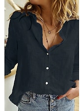 abordables Chemises-Femmes Chemise Chemises en coton et lin Boutonner Chemisier Uni Moderne Occasionnel manche longue Col de chemise Hauts Réguliers Quotidien Fête Sortir Boutons Noir Blanche Jaune Rose Claire Été