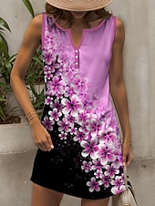 economico Abiti floreali-Abito Mini da Donna Abito Informale Abito Petite Abito Sundress Abito Estivo Elegante Vacanza Casual Quotidiana Festiva Regolare Fit Ombre Floreale Senza Maniche V Collo Viola Estate Primavera