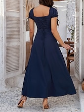 billiga Vita fritidsklänningar-Dam Långklänning Maxiklänning Vit klänning Vardagsklänning Swingklänning Sommarklänning Mode Modern Elegant klänning Dagligen Datum Helgen Normal Slät Kortärmad Fyrkantig hals Svart Vit Gul Marinblå
