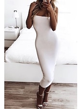 ieftine Rochii de absolvire-Pentru femei Rochii Midi Rochie albă Rochie de absolvire Bodycon Modă În aer liber Zi de Naștere Dată Fit regulat Simplu Fără manșon Fără Bretele Negru Alb Verde Militar Roșu-aprins Vară