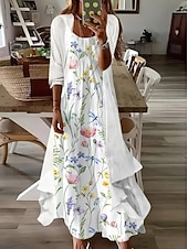 levne květinové šaty-Dámské maxi šaty 2 kusy sada šatů sluneční šaty letní šaty klouzavé šaty dovolená formální boho dovolená volný střih grafika paisley 3/4 délka rukávu ramínko výstřih do V bílé zelené léto jaro