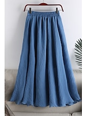 abordables Jupes-Femmes Jupe Évasé Mode Maxi Taille Basse Jupes Uni Froncé Micro-Élastique Vacances Rue Noir Blanche Rose Claire Bleu Été Coton