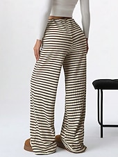 economico Pantaloni-Per donna Pantaloni Casual Lunghezza intera Naturale A righe Elasticizzato Casual Quotidiano Grigio chiaro Marrone e nero Blu cielo e Bianco Bianco / Rosa Estate
