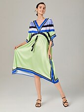 abordables Robes décontractées-robe ample à cordon coulissant en satin à motif géométrique