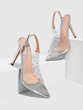 economico Sandali Eleganti-tacchi alti con cinturino posteriore in strass trasparenti neri – sandali stiletto sexy per serate e balli di fine anno