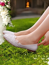 abordables Occasionnel-ballerines en dentelle blanche pour mariées - chaussures de mariage élégantes brodées de fleurs