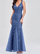 abordables Longueur du plancher-Sirène / Trompette Robes pour invités de mariage Élégant Robe robe demoiselle d honneur Longueur au sol Sans manches Col en V Dentelle avec Appliques 2025