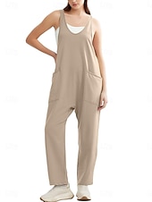 billiga Overall-Kvinnors Jumpsuit Aktiv Enfärgad Ärmlös V-Hals Fickor Semester Daglig Regular Fit Svart Rosa Armégrön Sommar